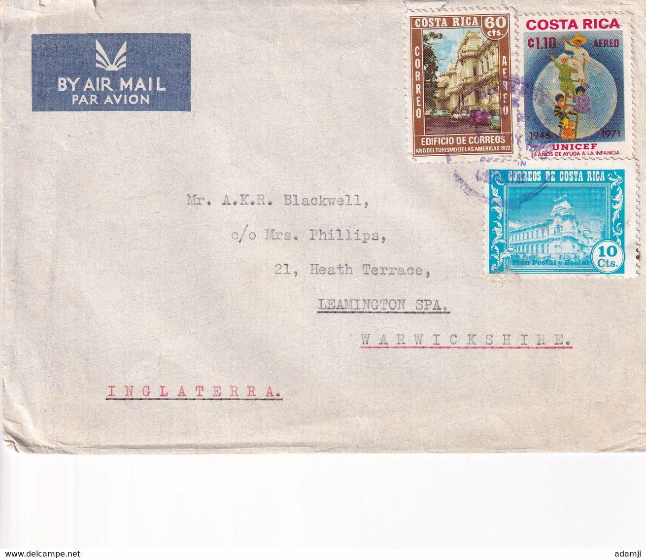 COSTA RICA 1972 COVER TO ENGLAND. - Lettres & Documents