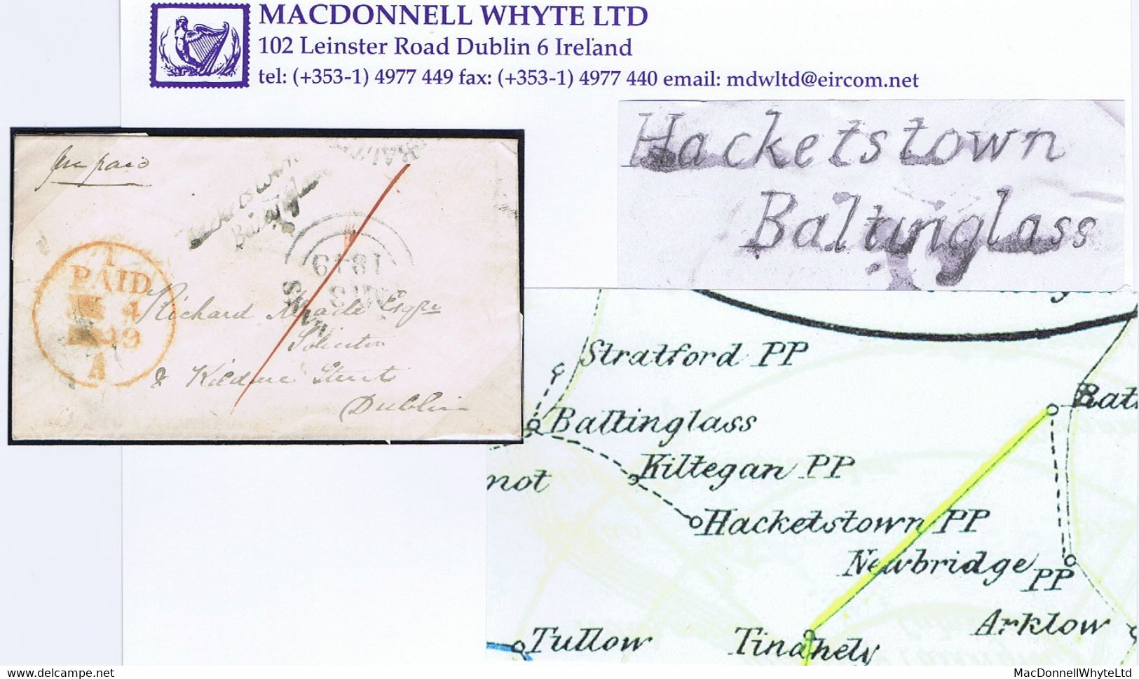 Ireland Carlow Wicklow 1849 Small Env To Dublin With Italic RH "Hacketstown/Baltinglass" BALTINGLASS MY 3 1849 Cds - Préphilatélie
