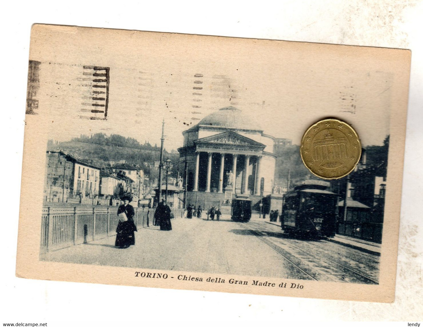 TORINO CHIESA GRAN MADRE DI DIO  CON TRAM ELETTRICO VIAGGIATA 1922 - Transports