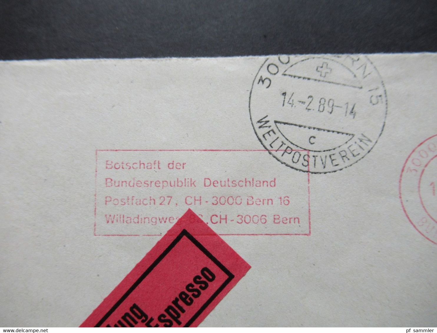 Schweiz 1989 Freistempel Botschaft Der BRD Berin An Das Generalkonsulat Der BRD In Zürich Mit Einigen Stempeln!! - Covers & Documents