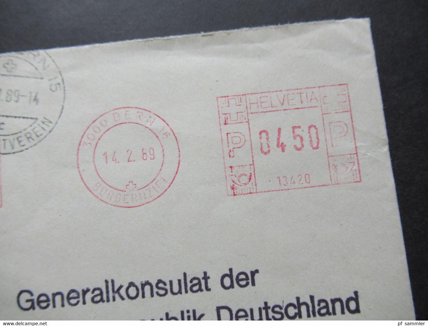 Schweiz 1989 Freistempel Botschaft Der BRD Berin An Das Generalkonsulat Der BRD In Zürich Mit Einigen Stempeln!! - Cartas & Documentos