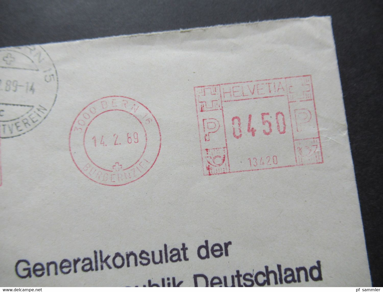 Schweiz 1989 Freistempel Botschaft Der BRD Berin An Das Generalkonsulat Der BRD In Zürich Mit Einigen Stempeln!! - Lettres & Documents