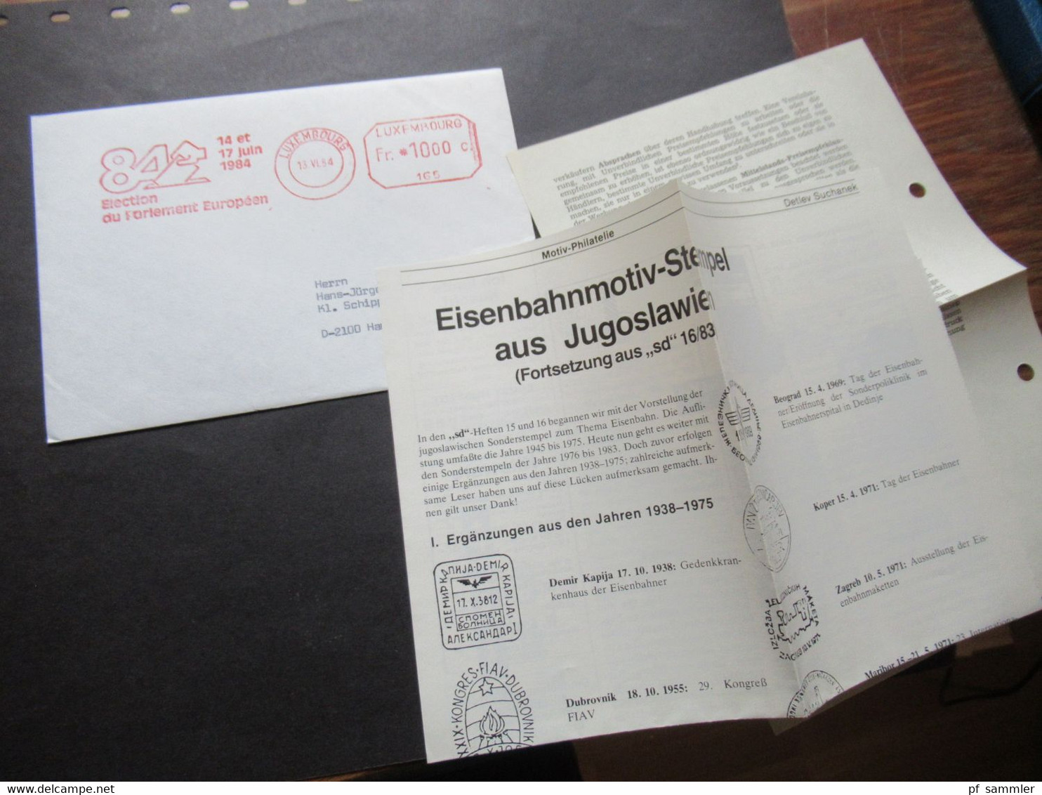 Luxemburg 1984 Freistempel Election Du Parlament Européen Mit Inhalt Eisenbahnmotiv Stempel Aus Jugoslawien - Storia Postale