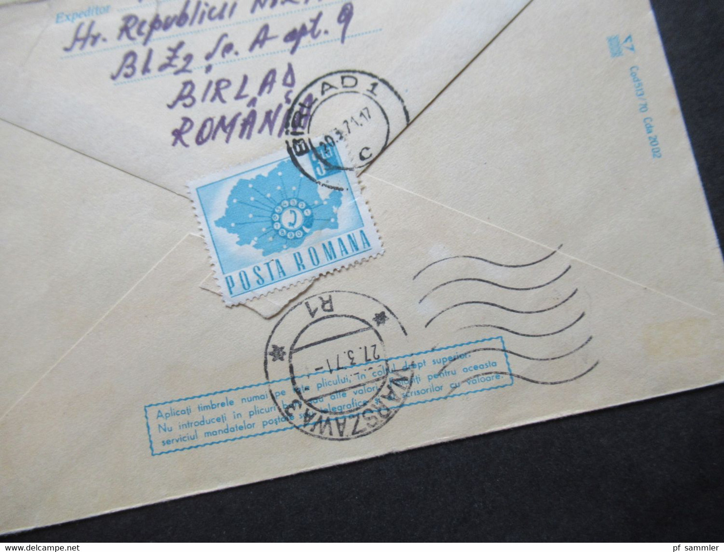 Rumänien 1971 Ganzsache / Motiv GA Par Avion / Luftpost Beleg über Warschau Mit Ank. Stempel Rückseitig - Covers & Documents