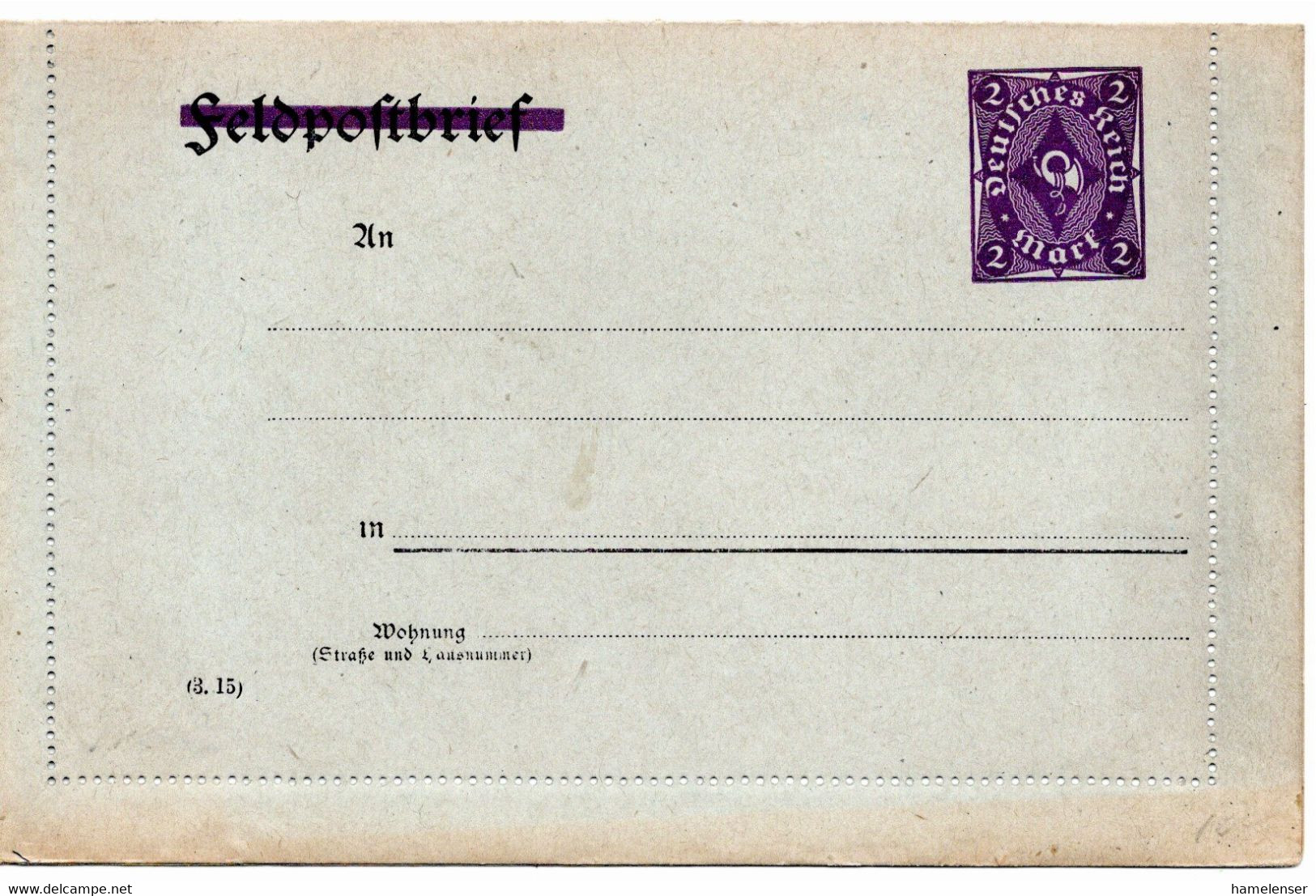 54632 - Deutsches Reich - 1922 - 2M Posthorn PGAKtenBf A Feldpost-Kartenbrief-Vordruck, Ungebraucht - Lettres & Documents