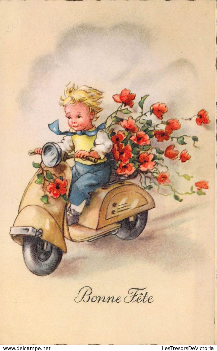 CPA - FETE VOEUX - Illustration Petit Garçon Sur Un Scooter Rempli De Fleurs - 5951 Haco Super - Autres & Non Classés