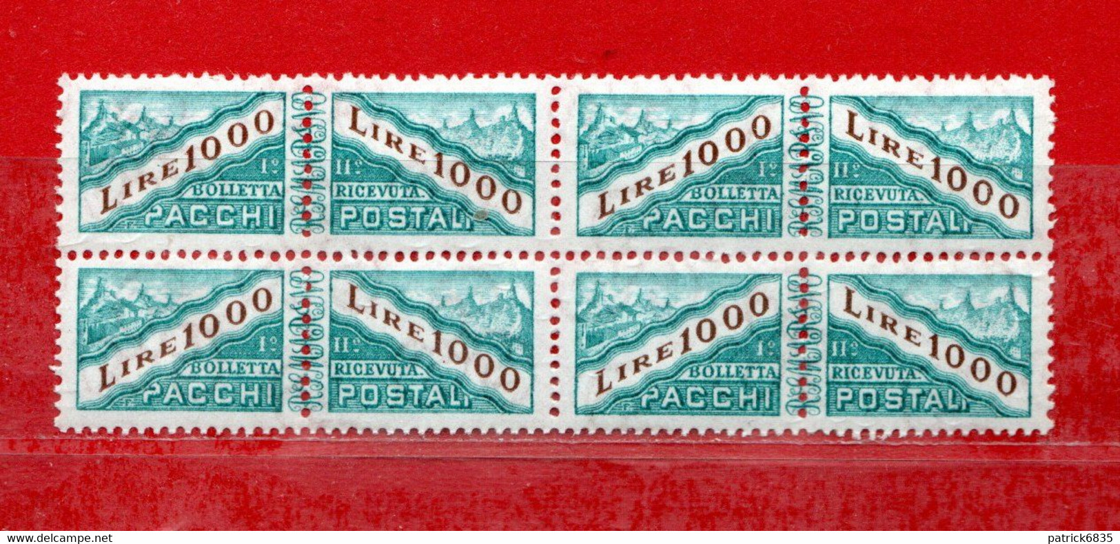 San. MARINO ** -1967 - PACCHI POSTALI - Lire 1000-. Unif. 47. MNH** Quartina - Paketmarken