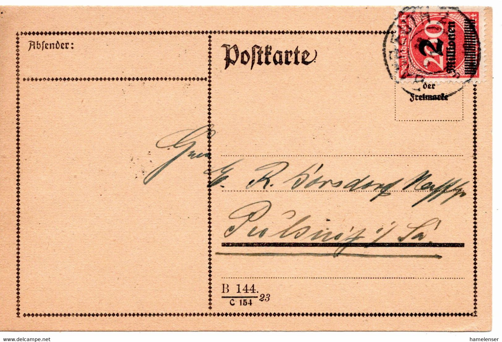 54658 - Deutsches Reich - 1923 - 2MioM/200M EF A Kte BAYREUTH -> Pulsnitz - Storia Postale