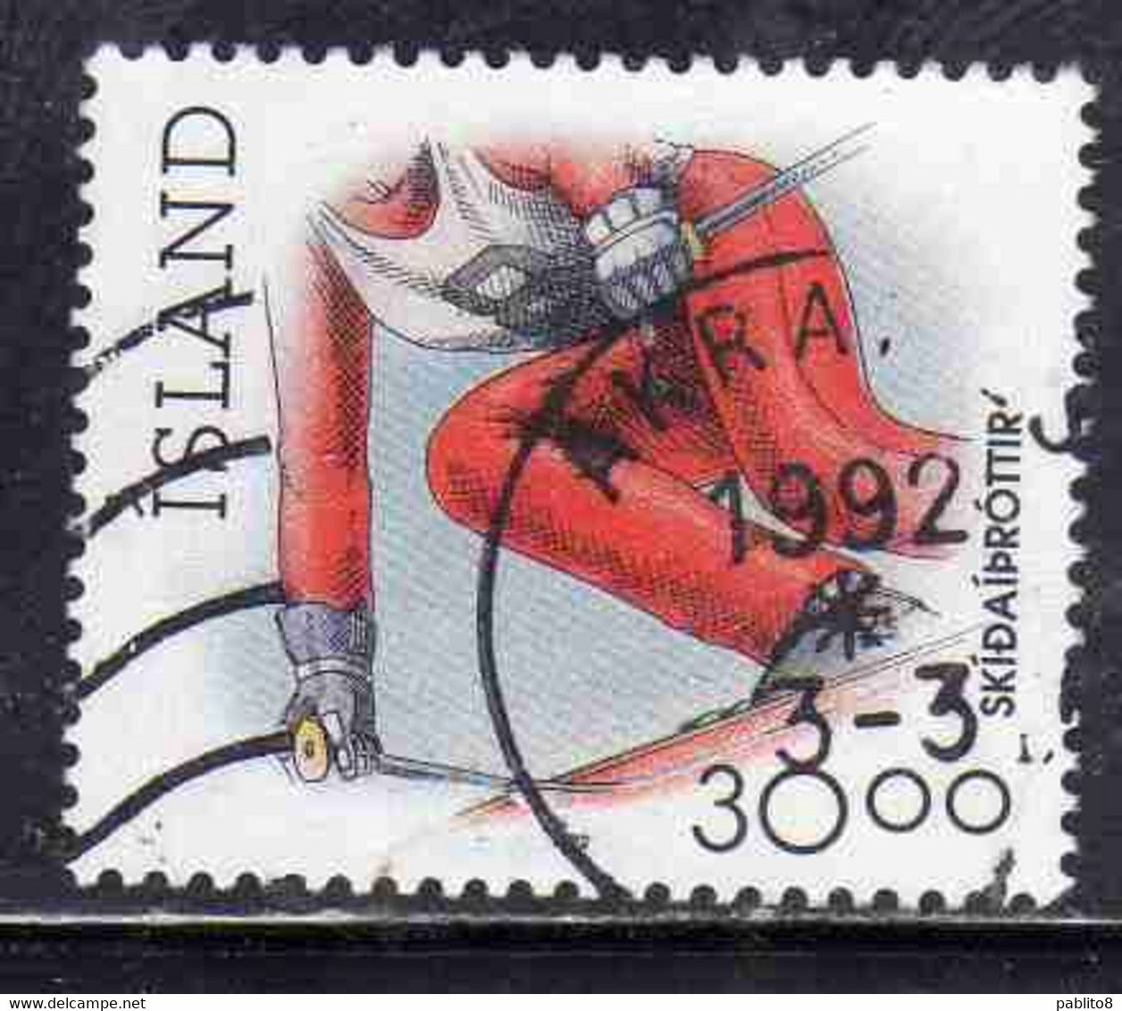 ISLANDA ICELAND ISLANDE ISLAND 1990 SPORTS SKIING SPORT 30.00k USED USATO OBLITERE' - Gebraucht