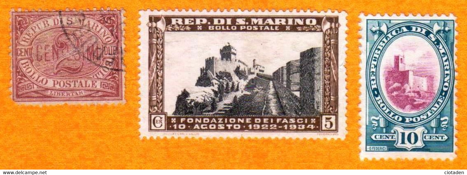 St MARINO - 1894 - 2C Rouge Pourpre  Oblitéré - 1934 5c Noir NEUF - 1935 10c NEUF - Used Stamps