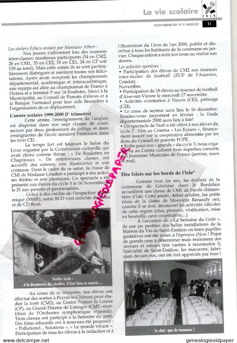 87 -ISLE -BULLETIN MUNICIPAL N° 10- JANVIER 2000- MARCEL FAUCHER MAIRE-MARGERIT-MAS L' AURENCE-RUGBY-TENNIS-CENTRE AERE