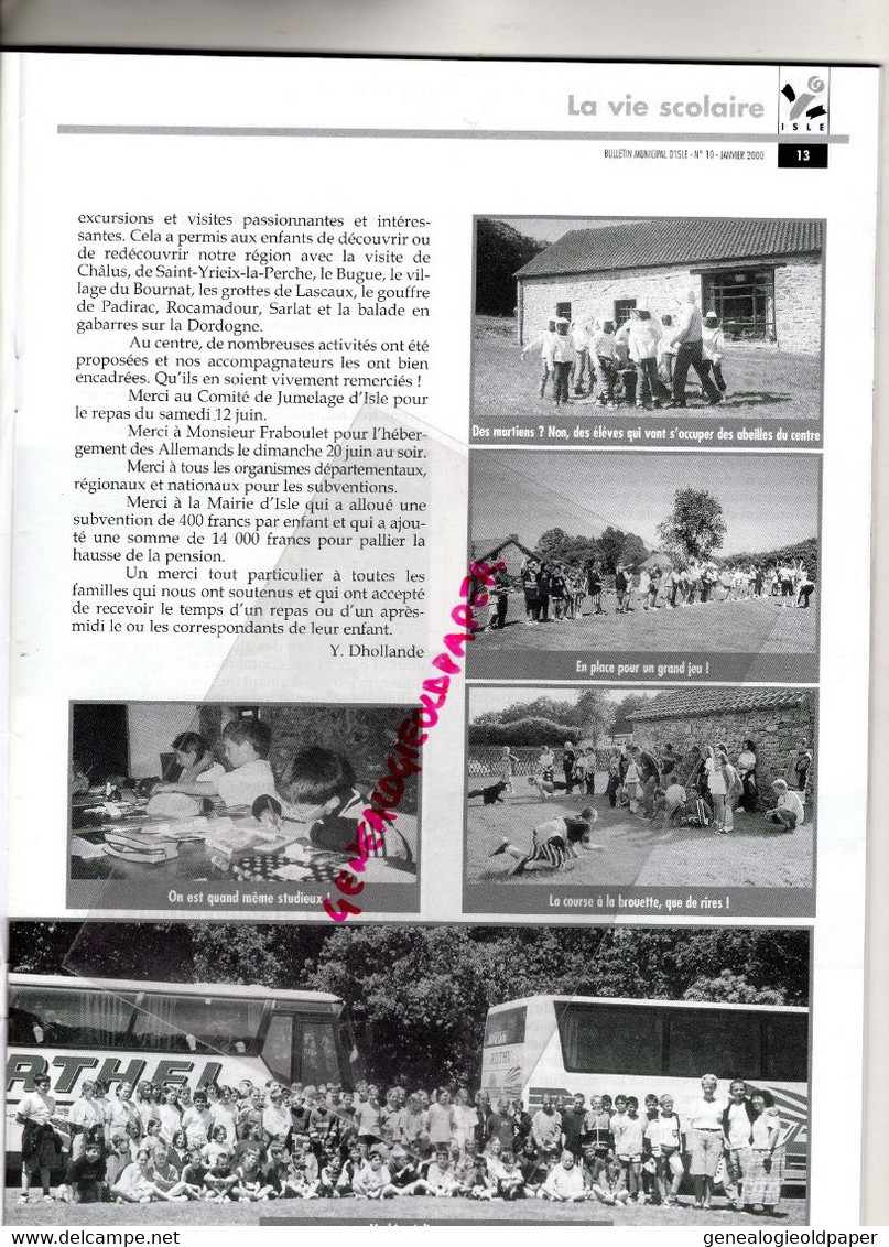 87 -ISLE -BULLETIN MUNICIPAL N° 10- JANVIER 2000- MARCEL FAUCHER MAIRE-MARGERIT-MAS L' AURENCE-RUGBY-TENNIS-CENTRE AERE