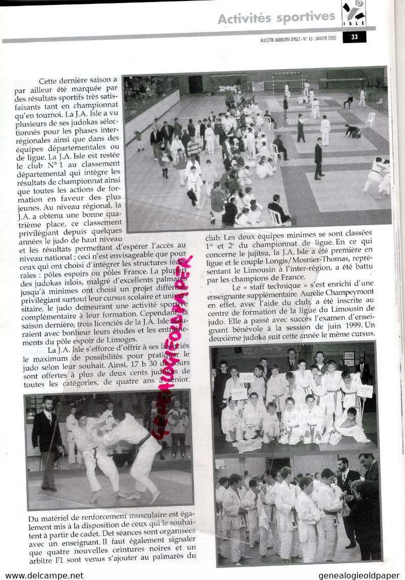 87 -ISLE -BULLETIN MUNICIPAL N° 10- JANVIER 2000- MARCEL FAUCHER MAIRE-MARGERIT-MAS L' AURENCE-RUGBY-TENNIS-CENTRE AERE