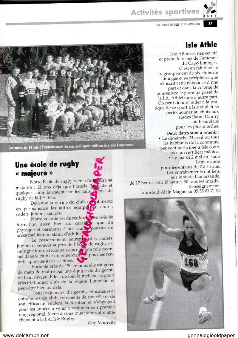 87 -ISLE -BULLETIN MUNICIPAL N° 10- JANVIER 2000- MARCEL FAUCHER MAIRE-MARGERIT-MAS L' AURENCE-RUGBY-TENNIS-CENTRE AERE