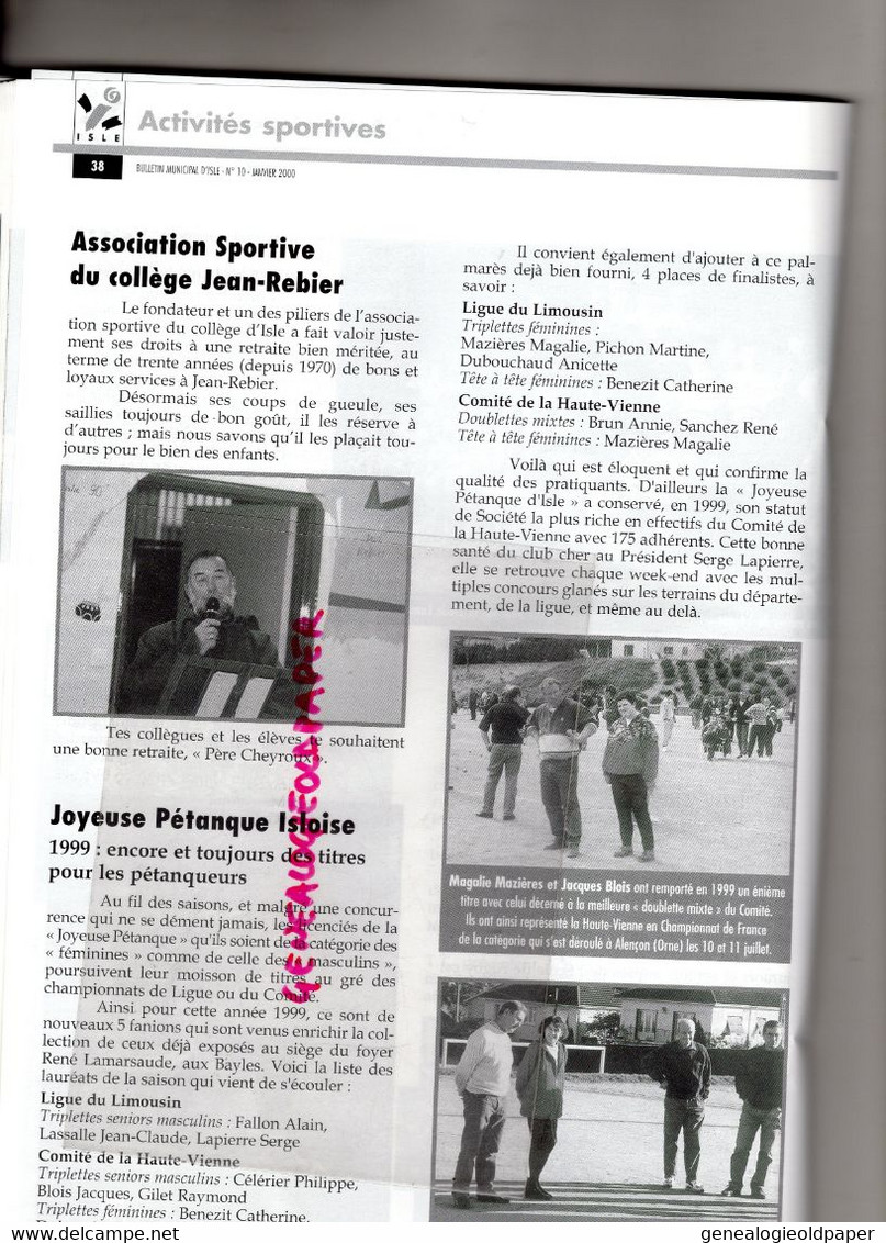 87 -ISLE -BULLETIN MUNICIPAL N° 10- JANVIER 2000- MARCEL FAUCHER MAIRE-MARGERIT-MAS L' AURENCE-RUGBY-TENNIS-CENTRE AERE