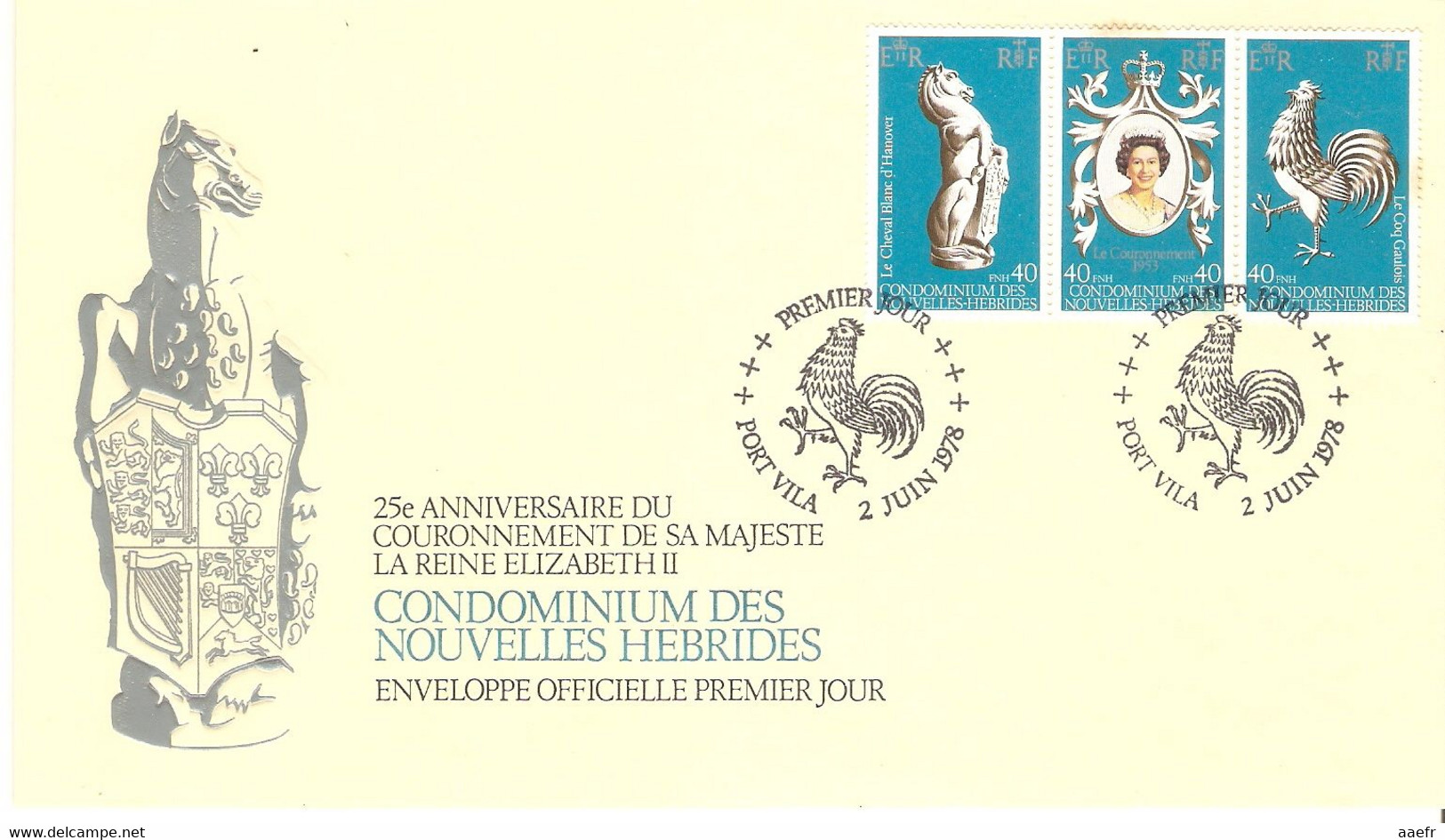 Nouvelles-Hébrides 1978 - Elizabeth II, 25 Th  Anniv. Of The Coronation -  535/37 Se Tenant - Enveloppe "embossed" - FDC