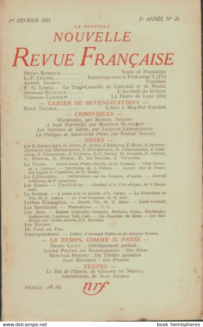 La Nouvelle Nouvelle Revue Française N°26 De Collectif (1955) - Unclassified