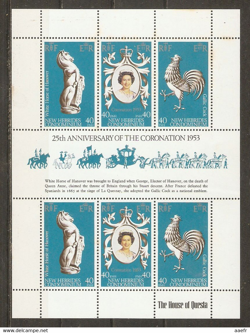 Nouvelles-Hébrides 1978 - Elizabeth II, 25 Th  Anniv. Of The Coronation -  Bloc MNH 538/40 Se Tenant - Hojas Y Bloques