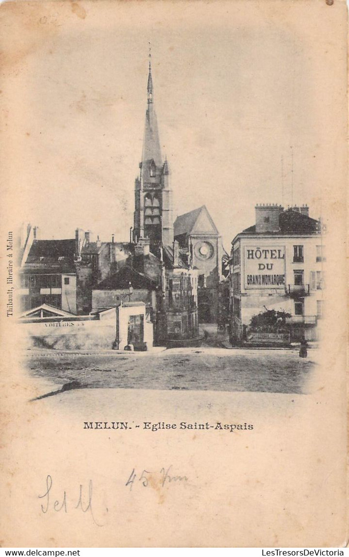 CPA - 77 - MELUN - Eglise Saint Aspais - Hotel Du Grand Monarque - Thibault Libraire à Melun - Melun