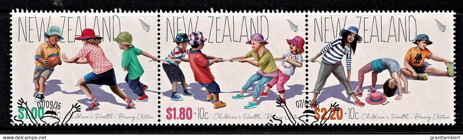 New Zealand 2016 Children's Health Set As Strip Of 3 Used - - Oblitérés