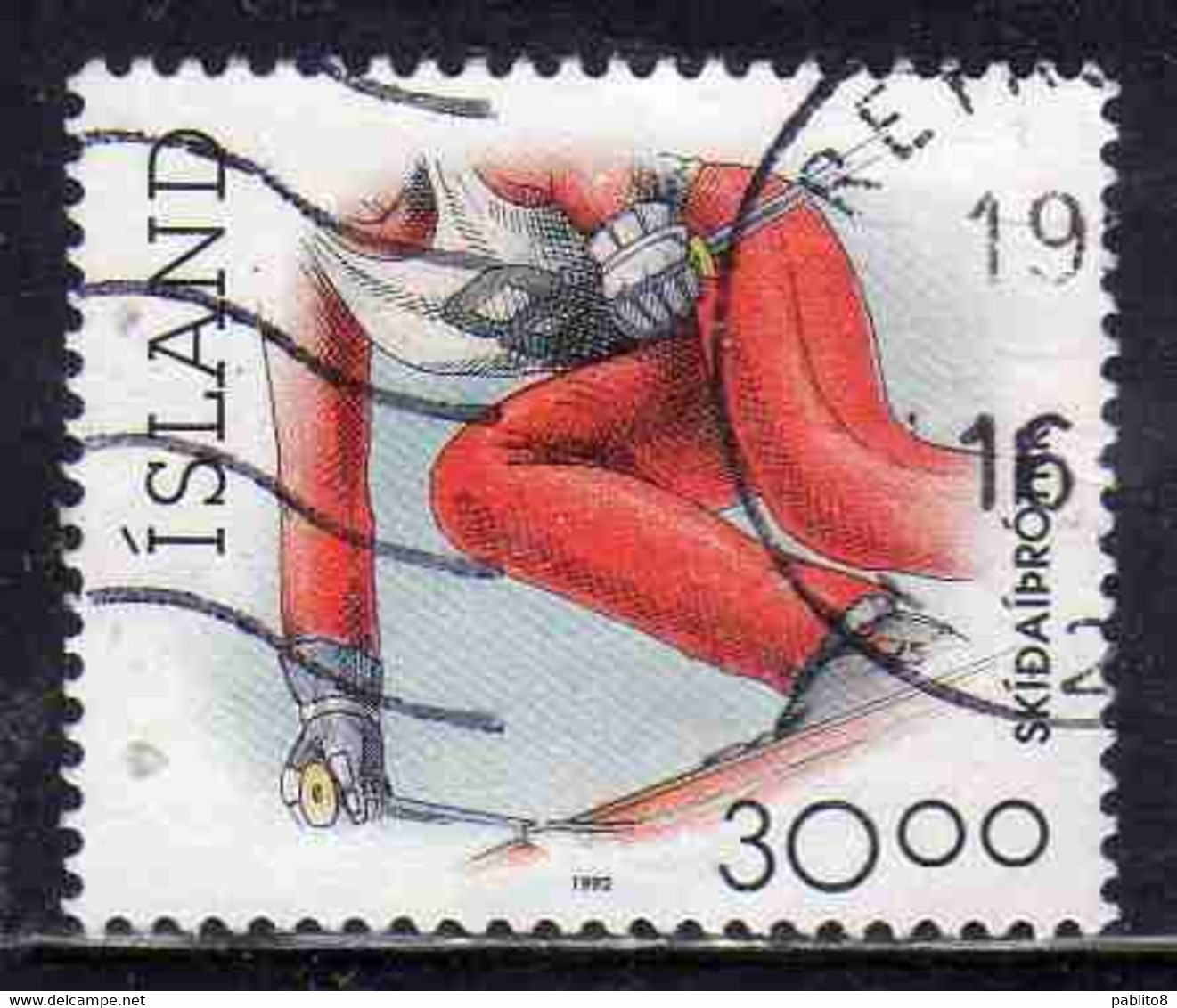 ISLANDA ICELAND ISLANDE ISLAND 1990 SPORTS SKIING SPORT 30.00k USED USATO OBLITERE' - Gebraucht