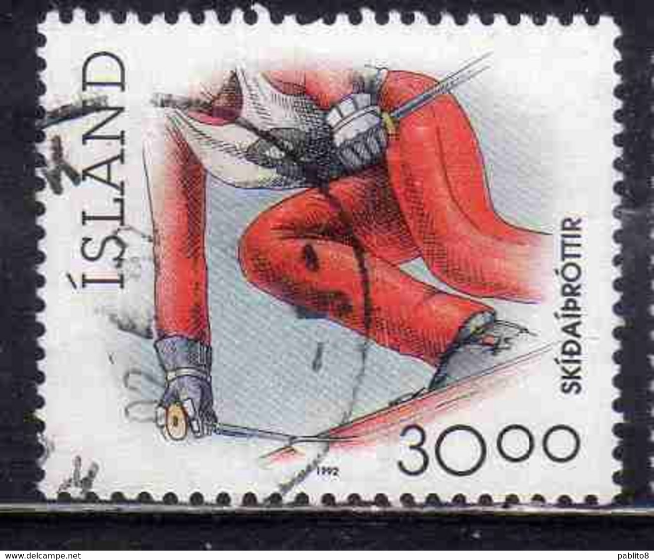 ISLANDA ICELAND ISLANDE ISLAND 1990 SPORTS SKIING SPORT 30.00k USED USATO OBLITERE' - Oblitérés