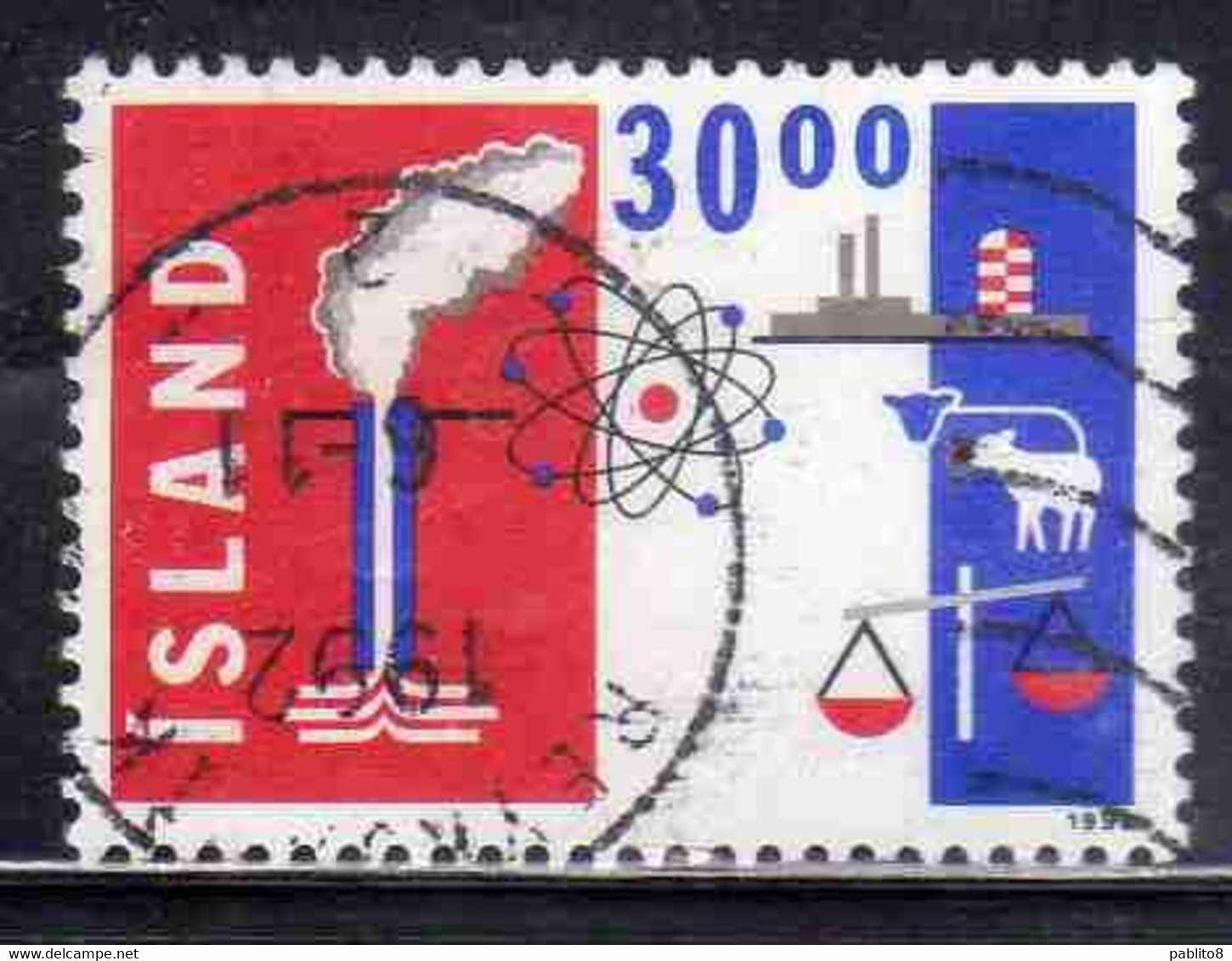 ISLANDA ICELAND ISLANDE ISLAND 1992 EXPORT TRADE AND COMMERCE  30.00k USED USATO OBLITERE' - Used Stamps