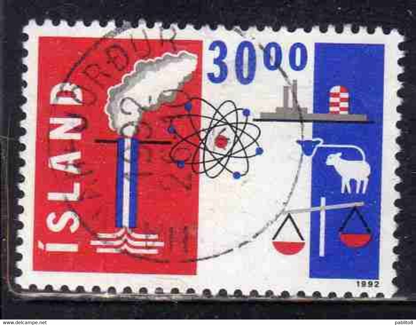 ISLANDA ICELAND ISLANDE ISLAND 1992 EXPORT TRADE AND COMMERCE  30.00k USED USATO OBLITERE' - Oblitérés