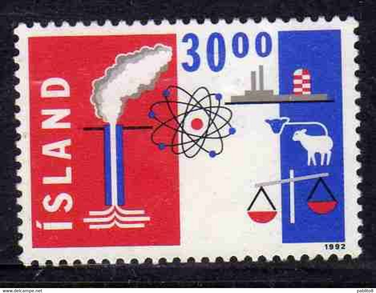 ISLANDA ICELAND ISLANDE ISLAND 1992 EXPORT TRADE AND COMMERCE 30.00k USED USATO OBLITERE' - Used Stamps