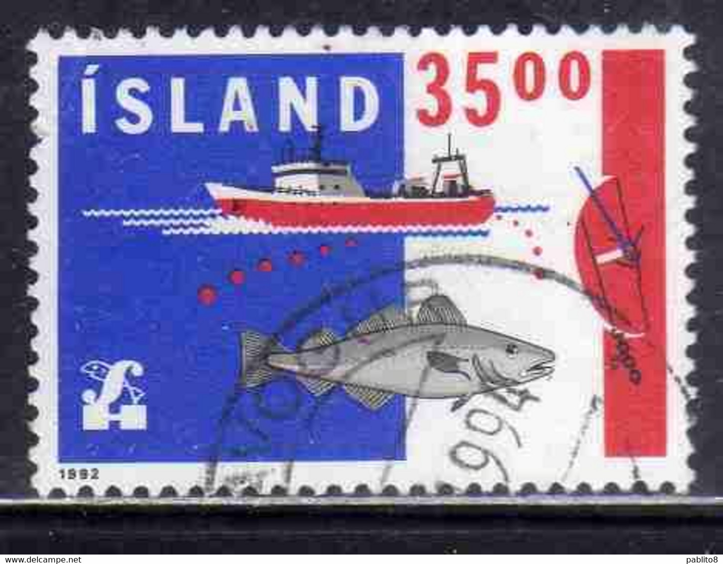 ISLANDA ICELAND ISLANDE ISLAND 1992 FISHING BOAT FISH 35.00k USED USATO OBLITERE' - Usados
