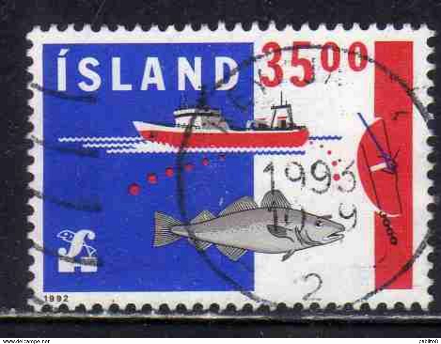 ISLANDA ICELAND ISLANDE ISLAND 1992 FISHING BOAT FISH 35.00k USED USATO OBLITERE' - Oblitérés