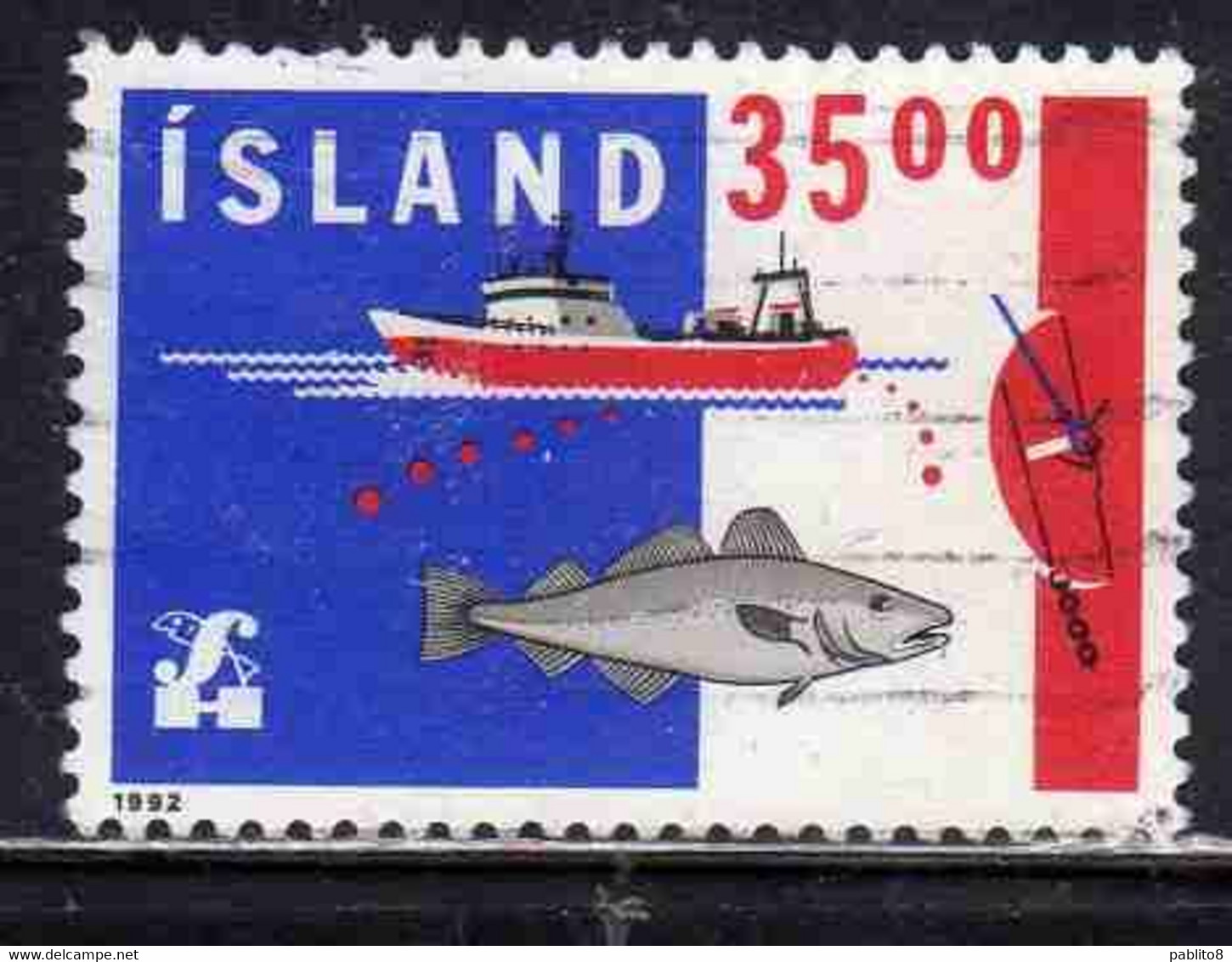 ISLANDA ICELAND ISLANDE ISLAND 1992 FISHING BOAT FISH 35.00k USED USATO OBLITERE' - Usati