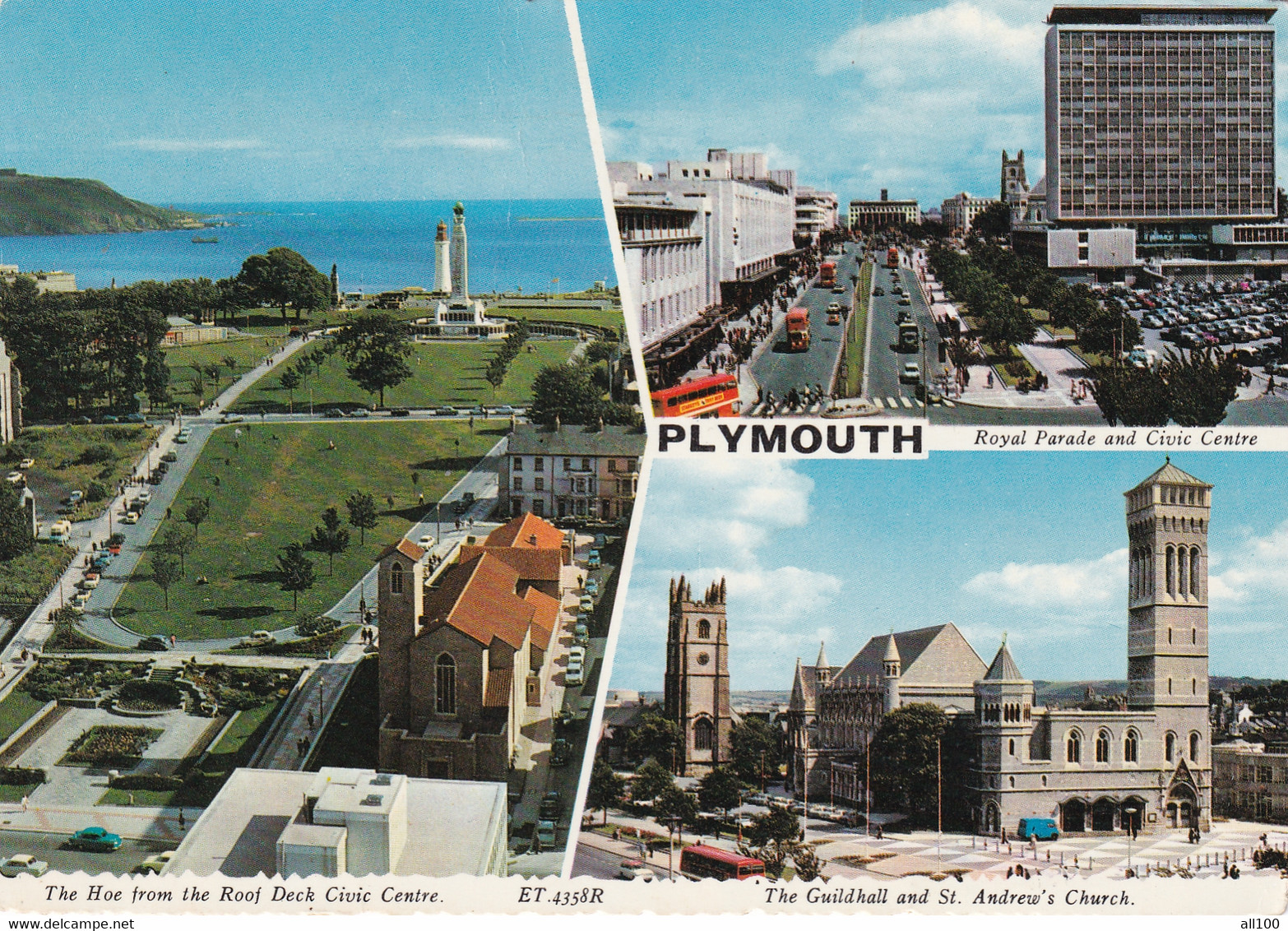 A18076 - PLYMOUTH ROYAL PARADE AND CIVIC CENTRE THE HOE FROM THE ROOF DECK CIVIC CENTRE POST CARD USED 1967 - Plymouth