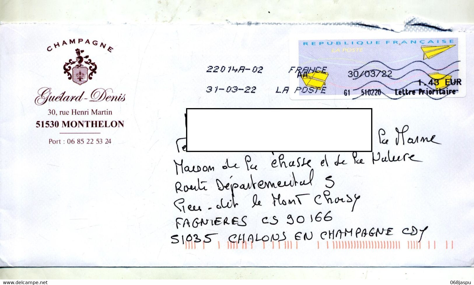 Lettre Flamme Chiffree  Sur Vignette Entete Champagne - 2000 « Avions En Papier »