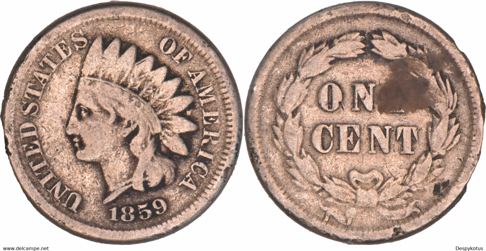 Etats-Unis - 1859 - One Cent - Indian Penny - La Tâche Du Revers N'est Pas Sur La Monnaie - 07-164 - 1859-1909: Indian Head