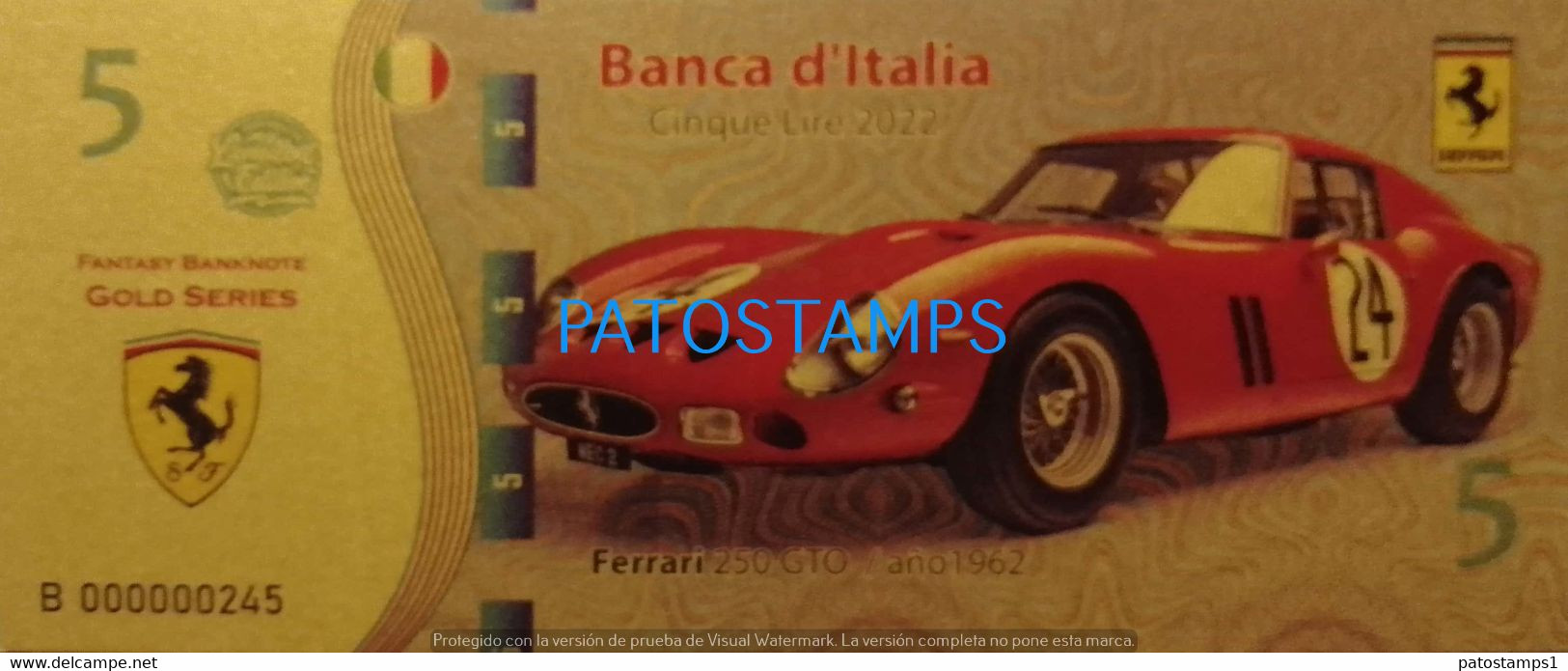 192439 BILLETE FANTASY TICKET 5 AUTOMOBILE CAR FERRARI 250GTO AÑO 1962 BANCA ITALY NO POSTAL POSTCARD - Vrac - Billets