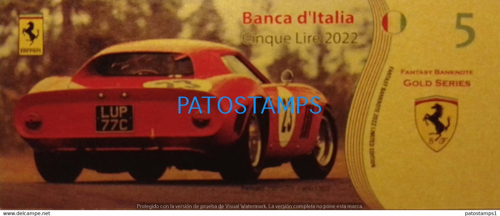 192439 BILLETE FANTASY TICKET 5 AUTOMOBILE CAR FERRARI 250GTO AÑO 1962 BANCA ITALY NO POSTAL POSTCARD - Lots & Kiloware - Banknotes