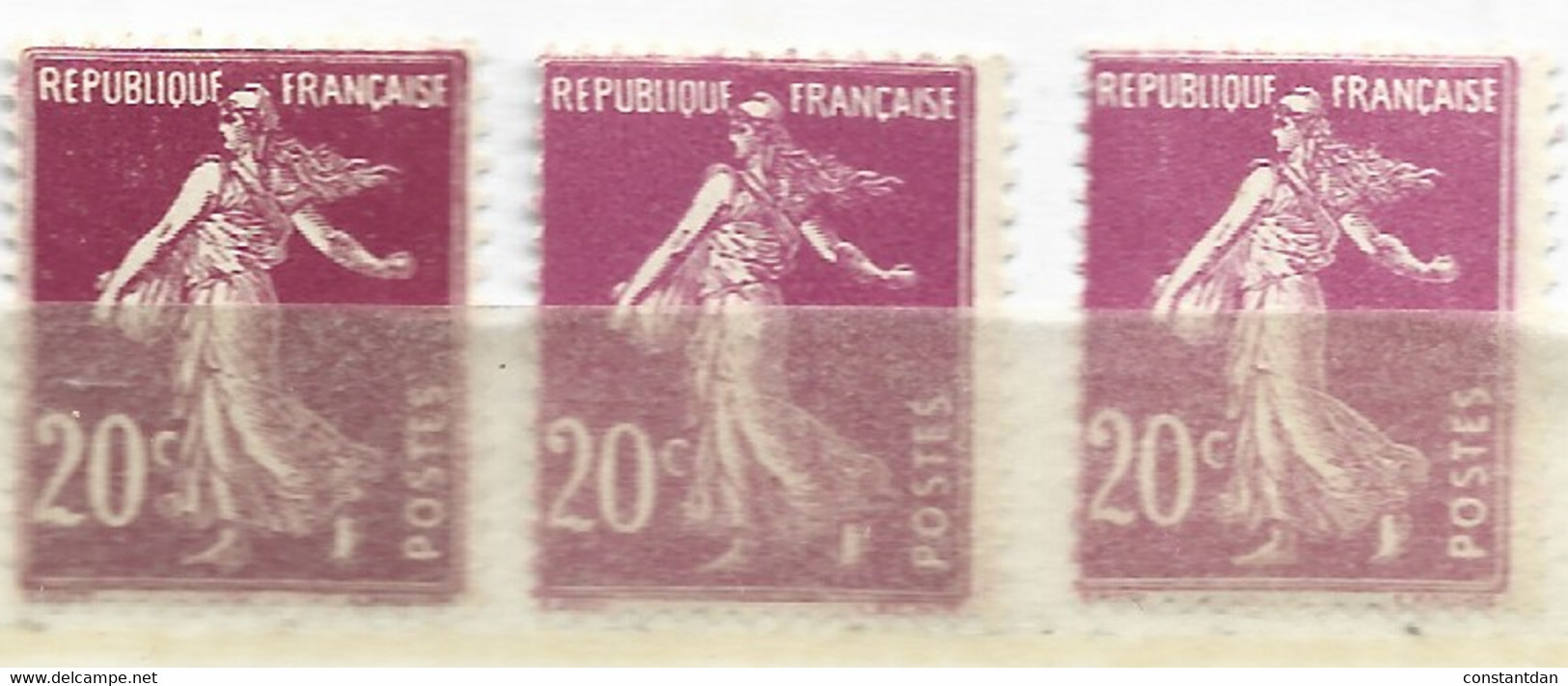 FRANCE N° 190 20c LILAS ROSE TYPE SEMEUSE CAMEE 3 NUANCES DIFFERENTES NEUF SA NS CHARNIERE - ....-1929