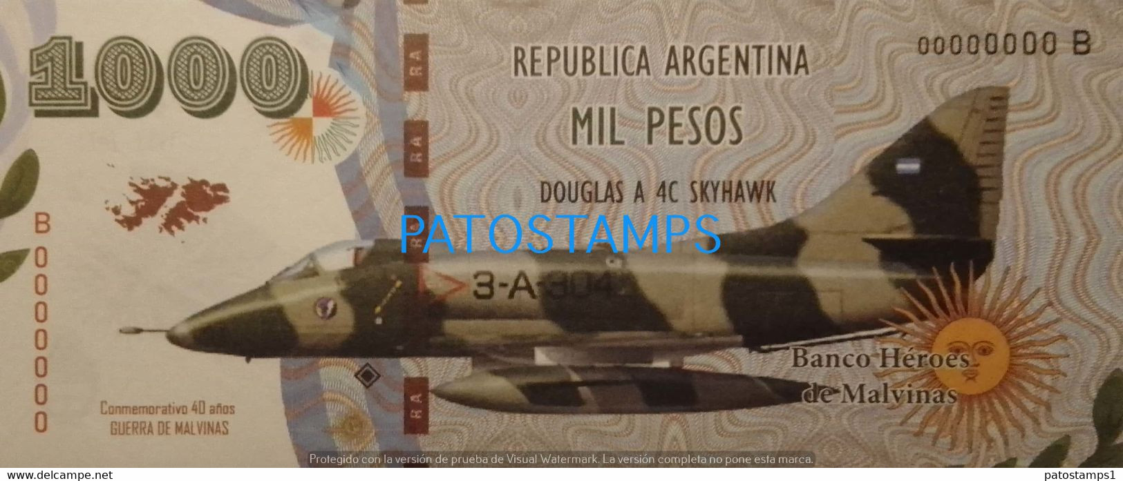 192447 BILLETE FANTASY TICKET 1000 BANK ARGENTINA WAR ISLAS MALVINAS FALKLAND ISLANDS AVIATION DOUGLAS A NO POSTCARD - Lots & Kiloware - Banknotes