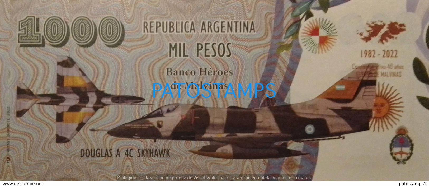 192447 BILLETE FANTASY TICKET 1000 BANK ARGENTINA WAR ISLAS MALVINAS FALKLAND ISLANDS AVIATION DOUGLAS A NO POSTCARD - Vrac - Billets