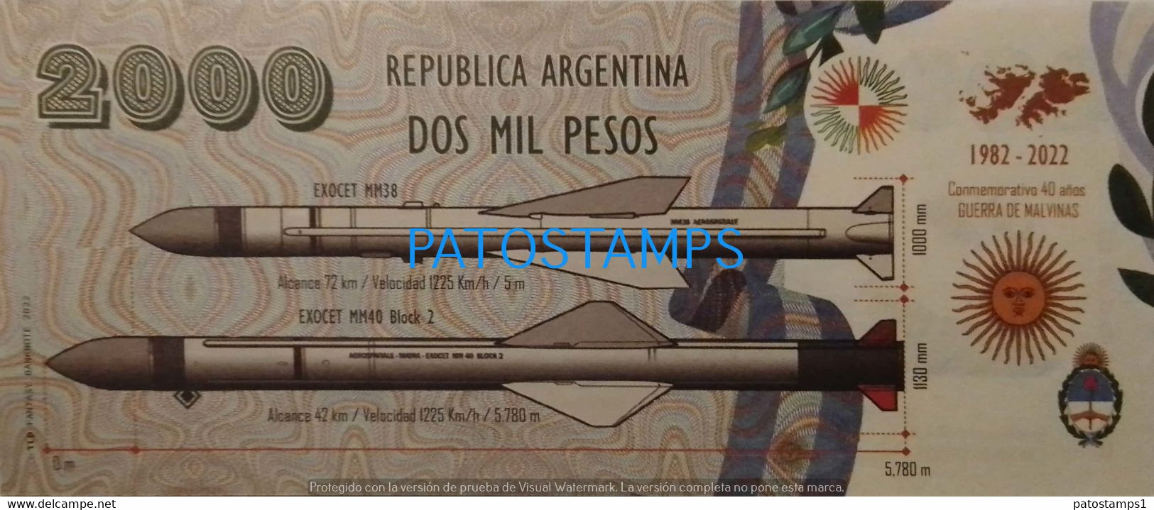 192450 BILLETE FANTASY TICKET 2000 BANK ARGENTINA WAR ISLAS MALVINAS FALKLAND ISLANDS AVIATION & MISILES NO POSTCARD - Vrac - Billets