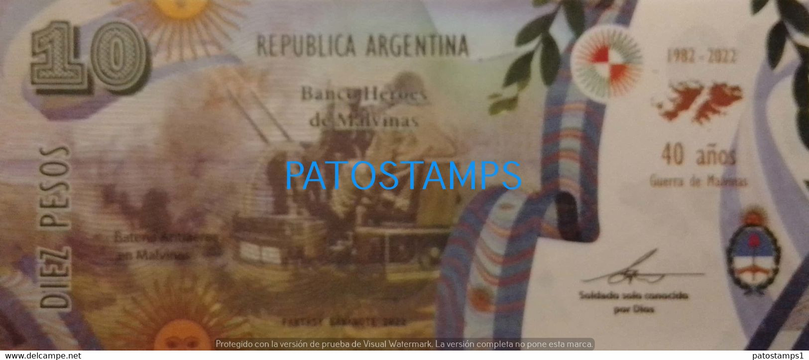 192451 BILLETE FANTASY TICKET 10 BANK ARGENTINA UK WAR ISLAS MALVINAS FALKLAND ISLANDS SOLDIER NO POSTCARD - Mezclas - Billetes