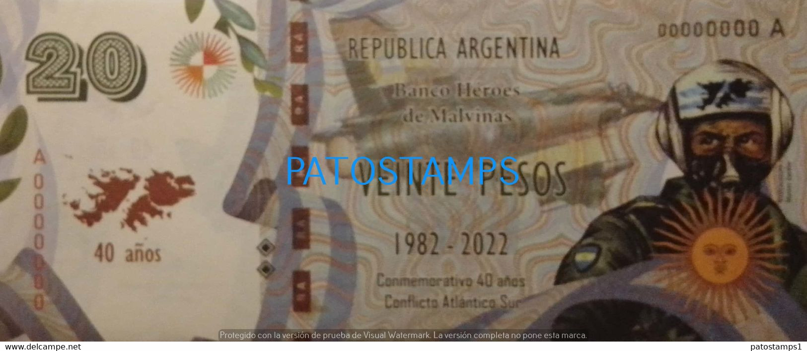 192452 BILLETE FANTASY TICKET 20 BANK ARGENTINA UK WAR ISLAS MALVINAS FALKLAND ISLANDS SOLDIER & AVIATION NO POSTCARD - Alla Rinfusa - Banconote