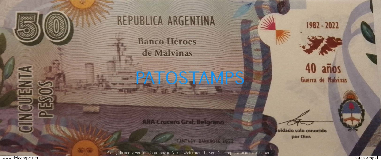 192453 BILLETE FANTASY TICKET 50 BANK ARGENTINA UK WAR ISLAS MALVINAS FALKLAND ISLANDS SOLDIER SHIP BELGRANO NO POSTCARD - Lots & Kiloware - Banknotes