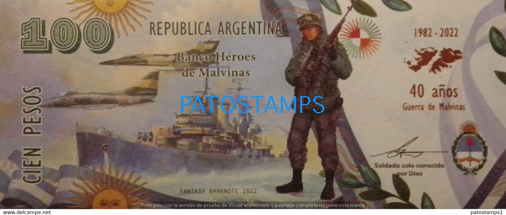 192454 BILLETE FANTASY TICKET 100 BANK ARGENTINA UK ISLAS MALVINAS FALKLAND ISLANDS SOLDIER SHIP AVIATION NO POSTCARD - Kiloware - Banknoten