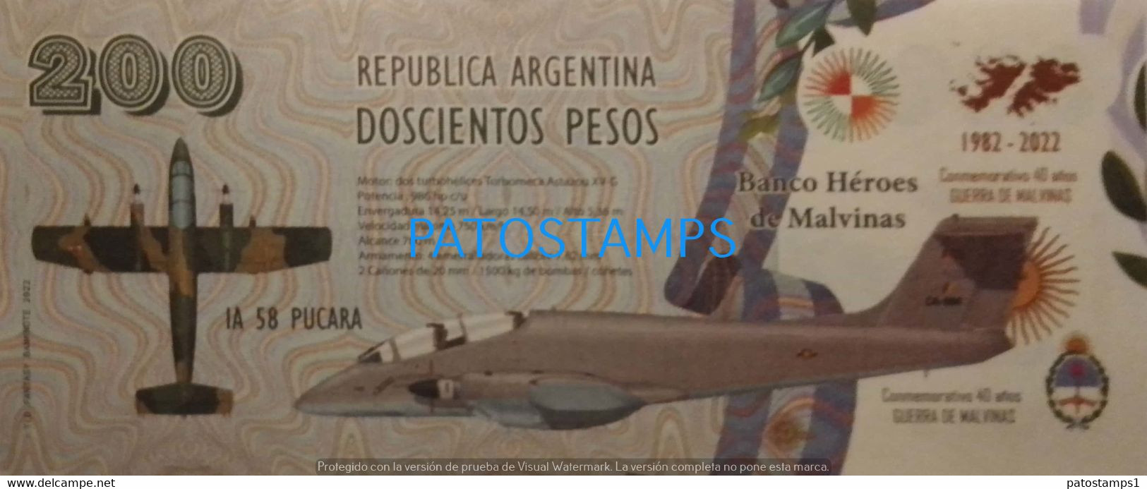 192456 BILLETE FANTASY TICKET 200 BANK ARGENTINA UK ISLAS MALVINAS FALKLAND ISLANDS AVIATION NO POSTCARD - Vrac - Billets