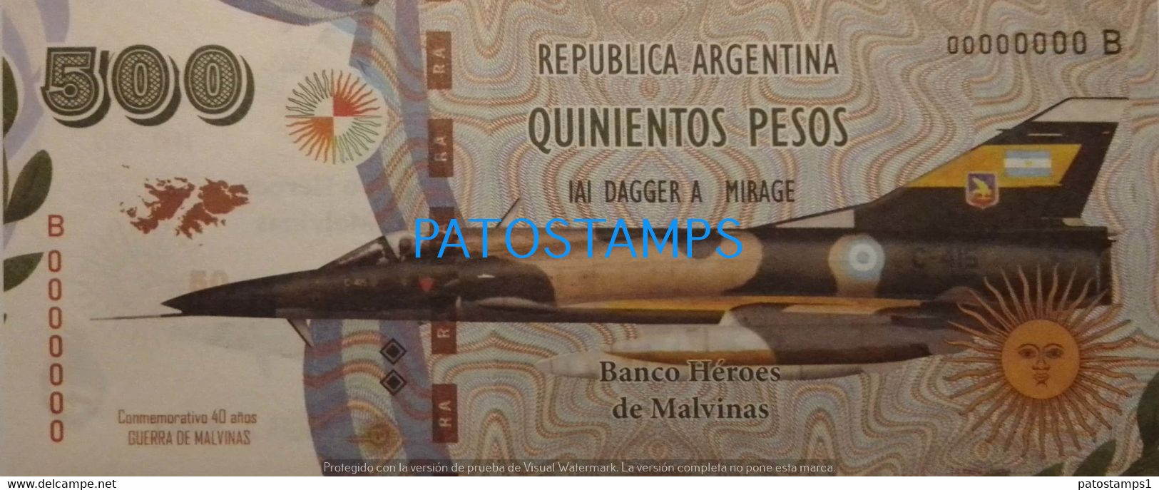 192457 BILLETE FANTASY TICKET 500 BANK ARGENTINA UK ISLAS MALVINAS FALKLAND ISLANDS AVIATION DAGGER A MIRAGE NO POSTCARD - Alla Rinfusa - Banconote