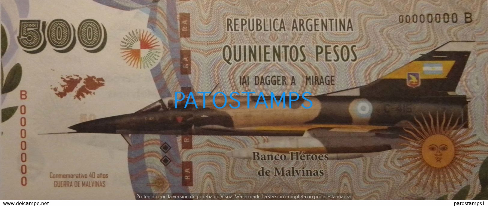 192457 BILLETE FANTASY TICKET 500 BANK ARGENTINA UK ISLAS MALVINAS FALKLAND ISLANDS AVIATION DAGGER A MIRAGE NO POSTCARD - Lots & Kiloware - Banknotes