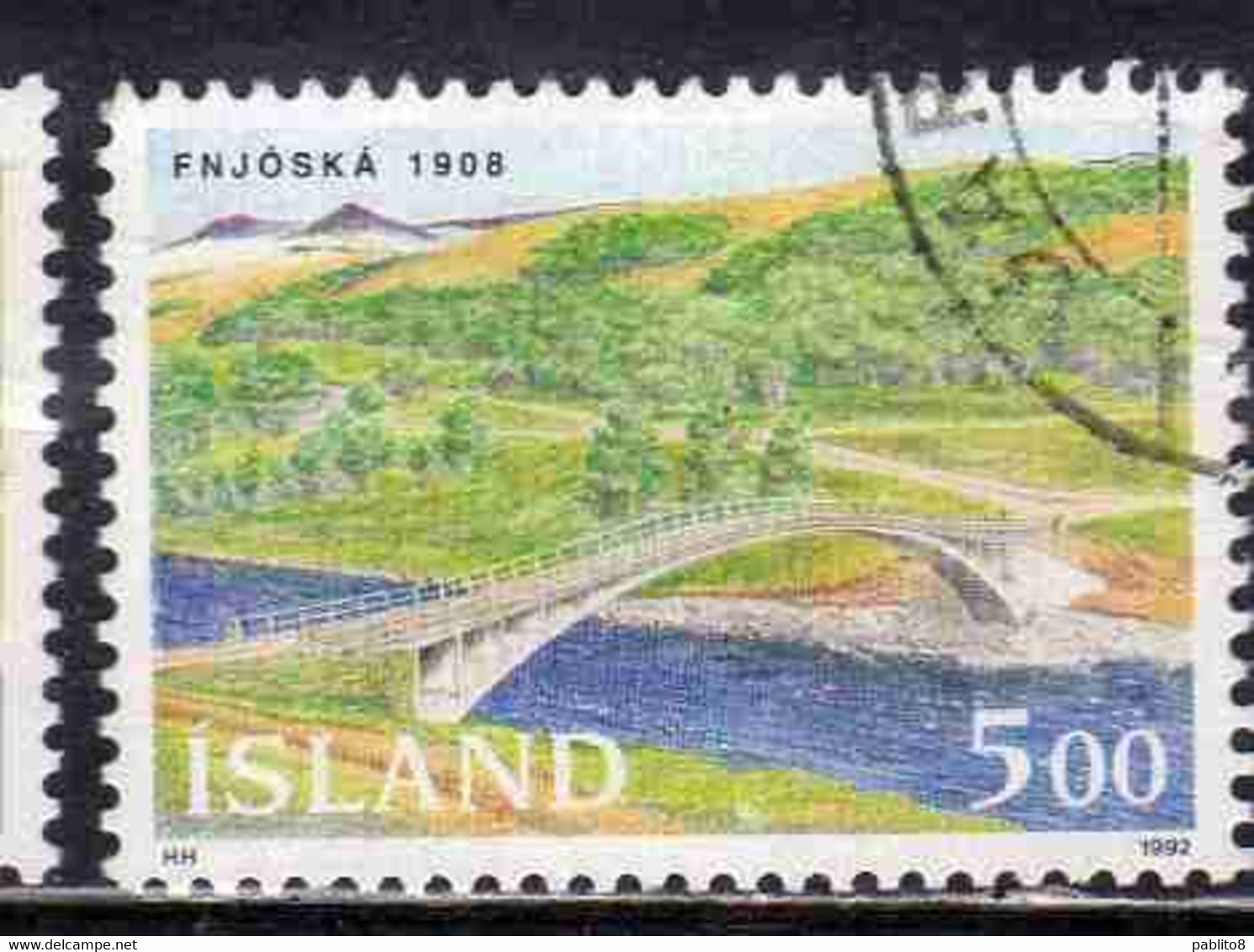 ISLANDA ICELAND ISLANDE ISLAND 1992 BRIDGES FNJOSKA 5.00k USED USATO OBLITERE' - Usati