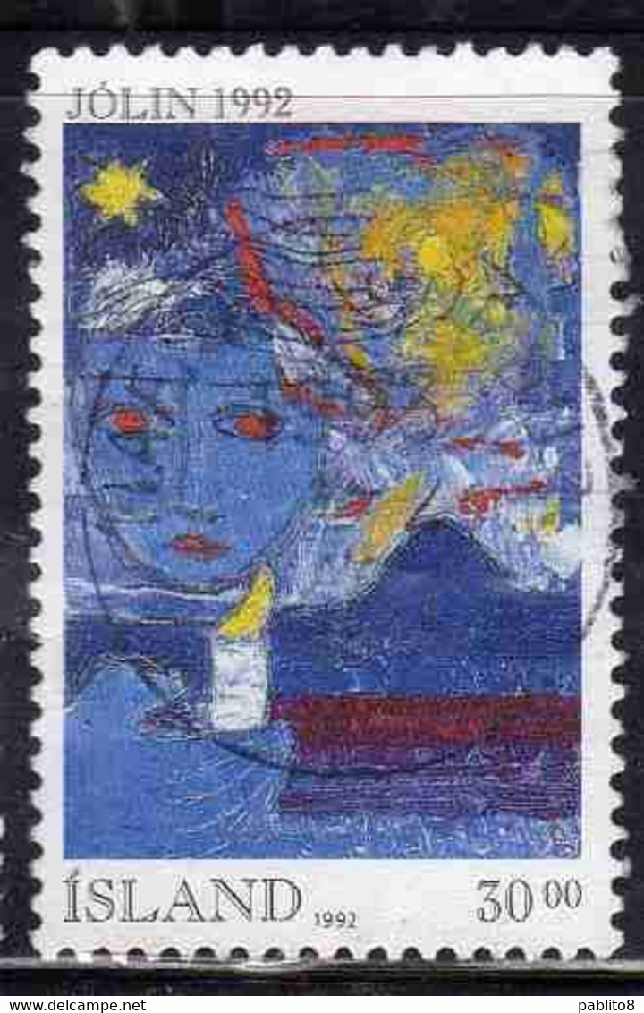 ISLANDA ICELAND ISLANDE ISLAND 1992 CHRISTMAS NATALE NOEL WEIHNACHTEN NAVIDAD JOLIN 30.00k USED USATO OBLITERE' - Usados